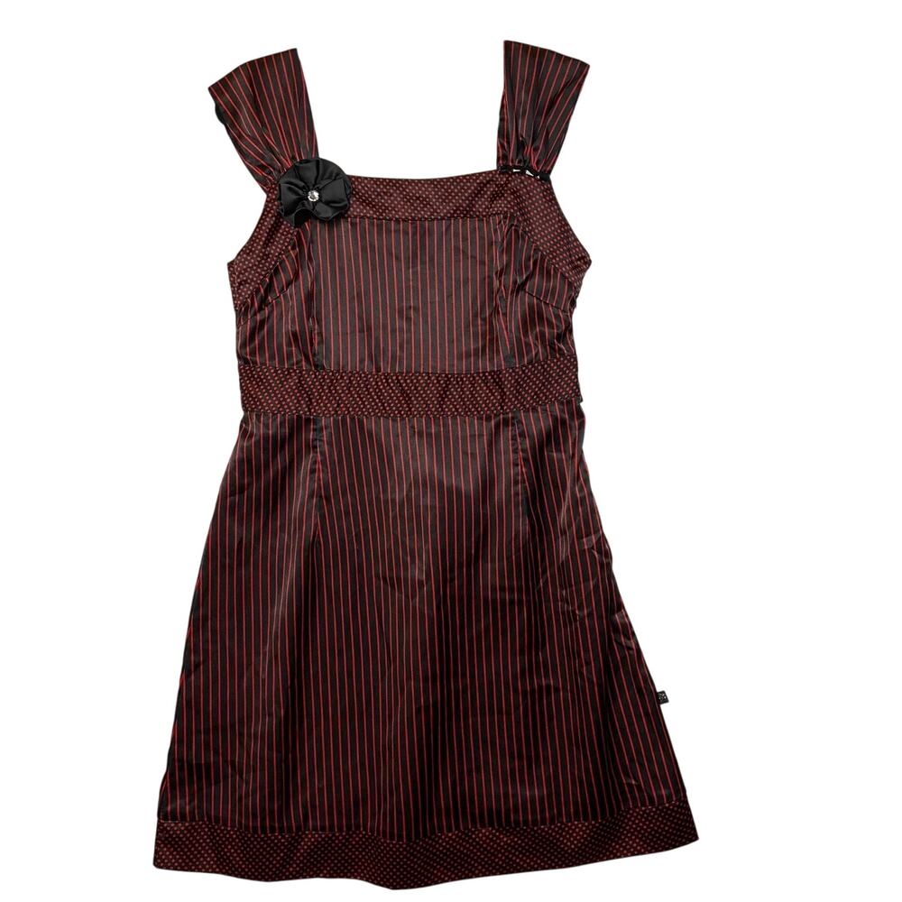 Les Femme Black Red Striped Rockabilly Pinup Whimsygoth Dress Size Large